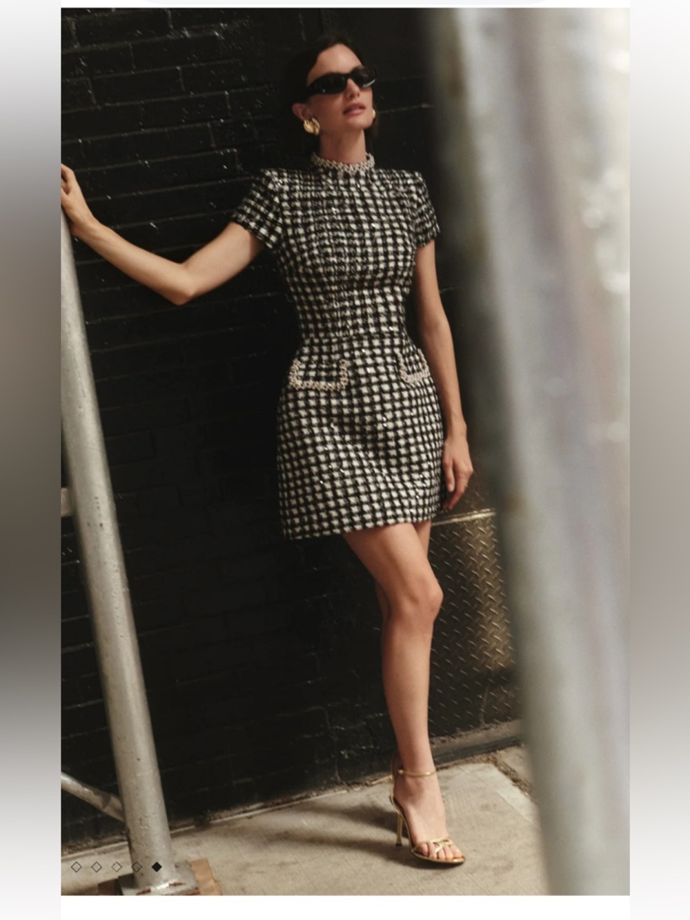NADINE MERABI Black & White Houndstooth Mini Dress - Picture 1 of 7